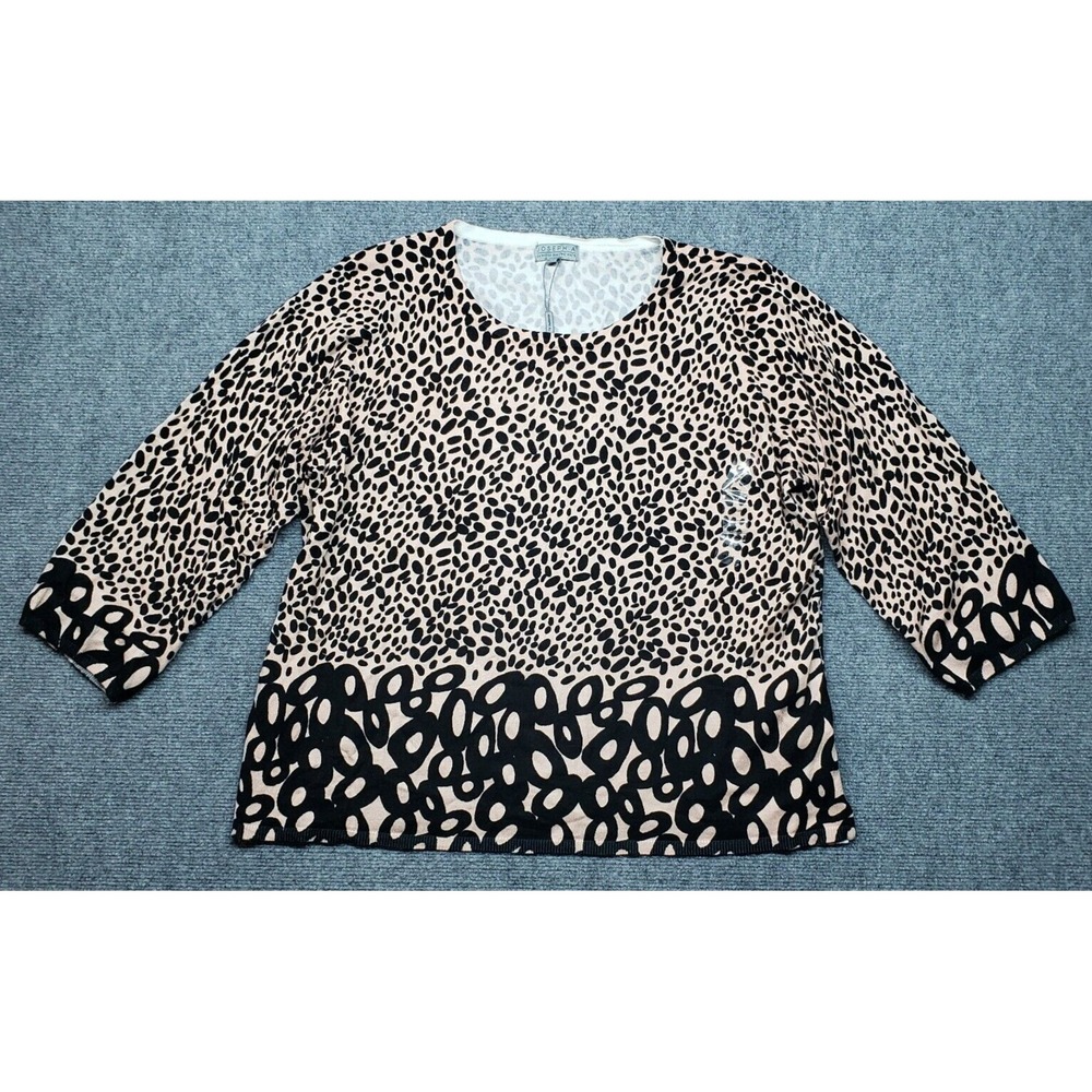 Joseph A Blouse Womens L Pebbles Pink Black Round Neck 3/4 Sleeve Pullover New